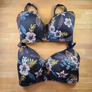 Auden Black Floral Wire Free Bra- 40 G- Set of 2